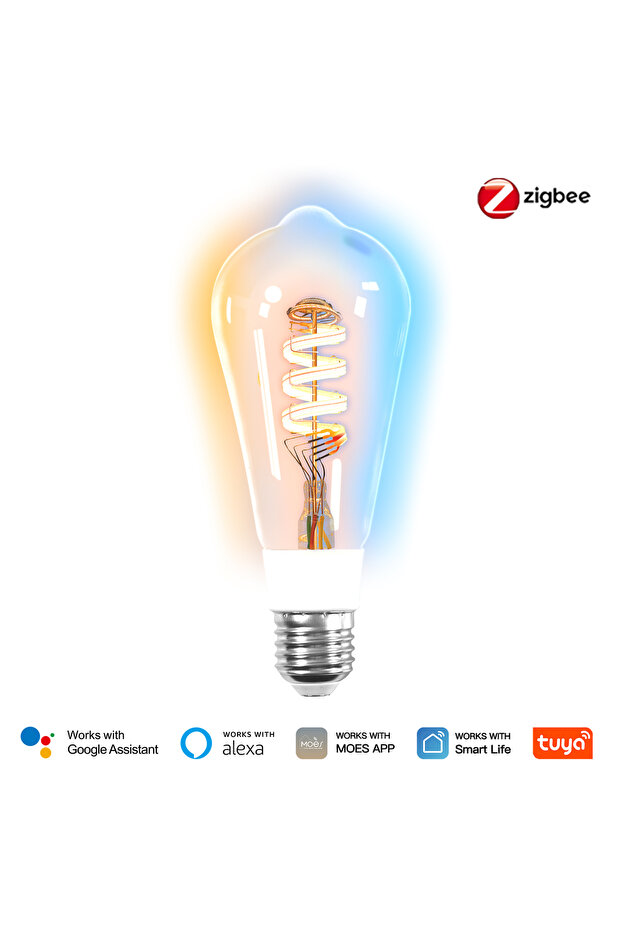 مصباح زيجبي ST64، مصباح LED ذكي ST64 إديسون، يدعم تويا/واي فاي/زيجبي، 16 مليون لون RGB قابل للتعتيم
