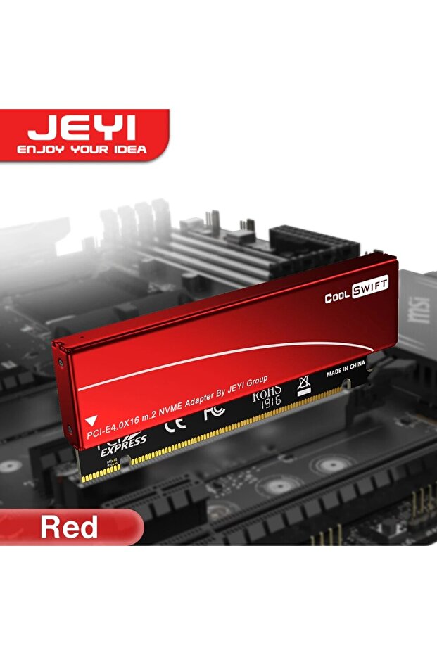 Red M.2 NVMe to PCIe 4.0 X16 Adapter with Heatsink - for Samsung 980 PRO/970 EVO SSD, Alum