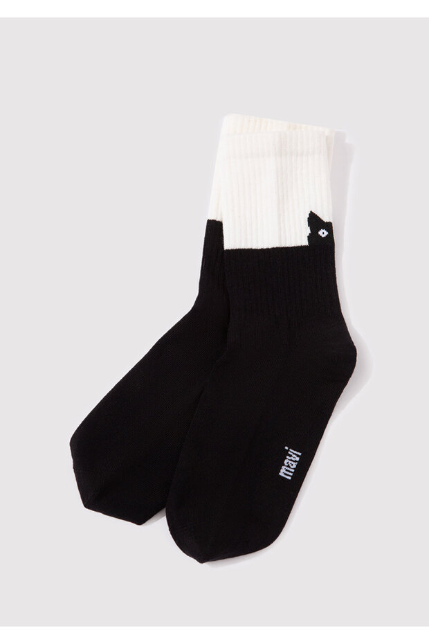 Cat Printed Black Socks 1911913 -900