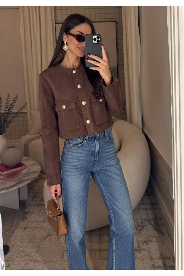 Brown Suede Pocket Jacket |   F1800