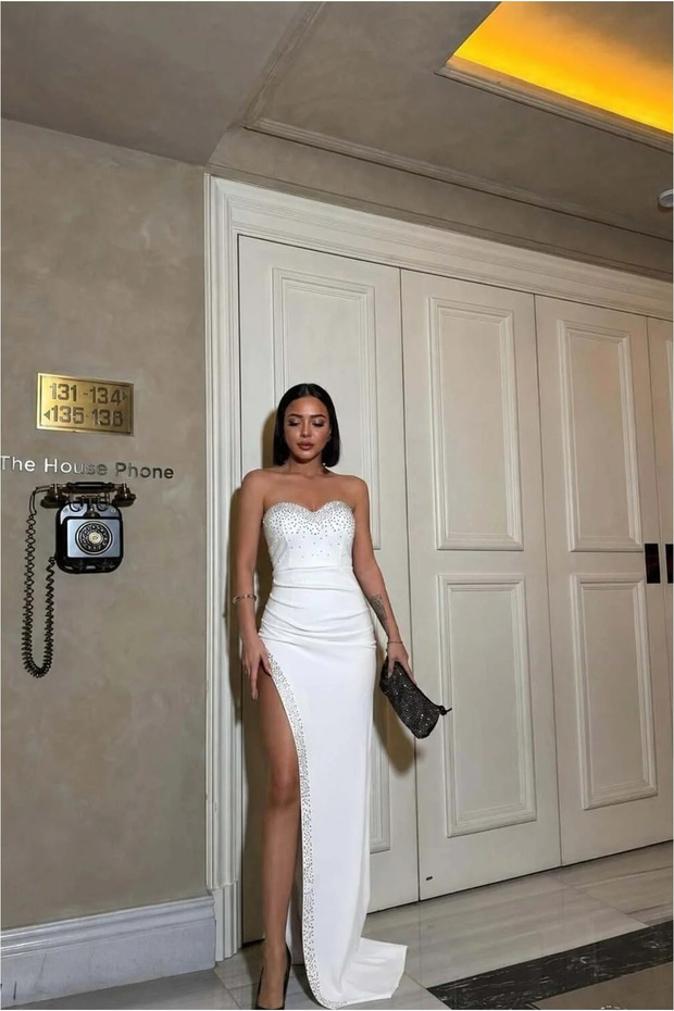 Women's flattering strapless mermaid maxi evening dress