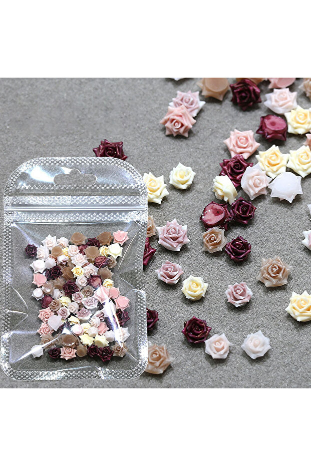Random Mix Of 200pcs Mixed Rose Flower Nail Art Rhinestone Charms Soft Floral DIY Manicure Accessori