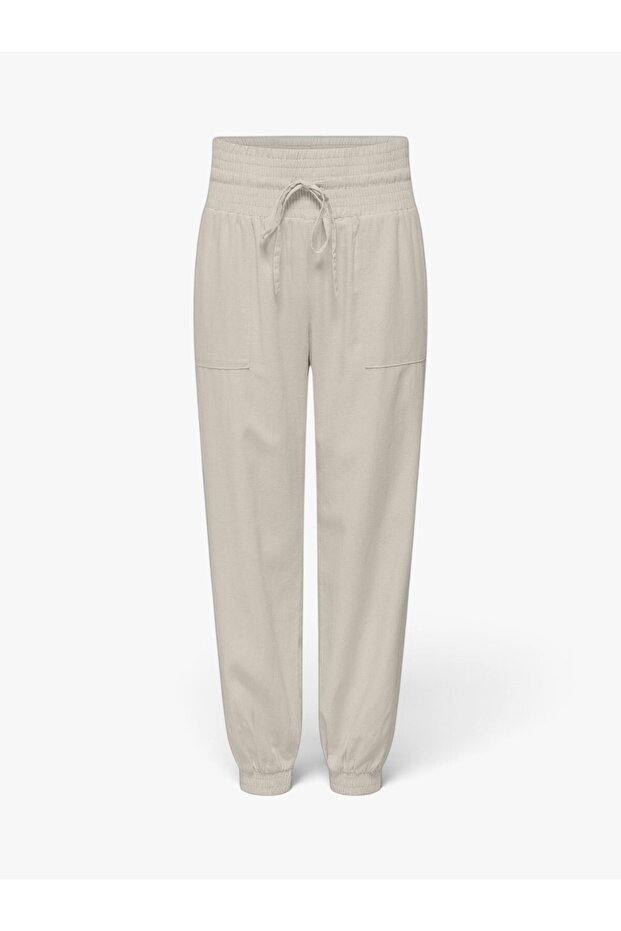 Onlbolzano Hw Pull-Up Pant Moch Pnt Women's Beige Trousers - 15352641