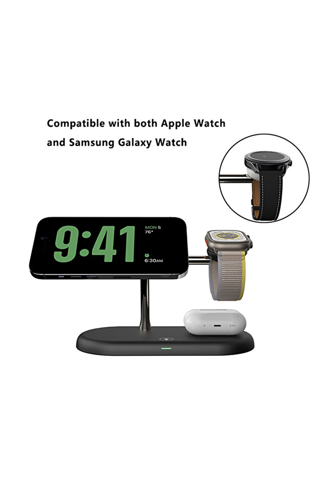 T256-Black 3 in 1 Wireless Charger Stand For iPhone 12/13/14/15/16/17 Fast Charging Station for Appl