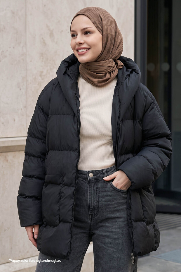 Mona Casual Puffer Jacket - Black