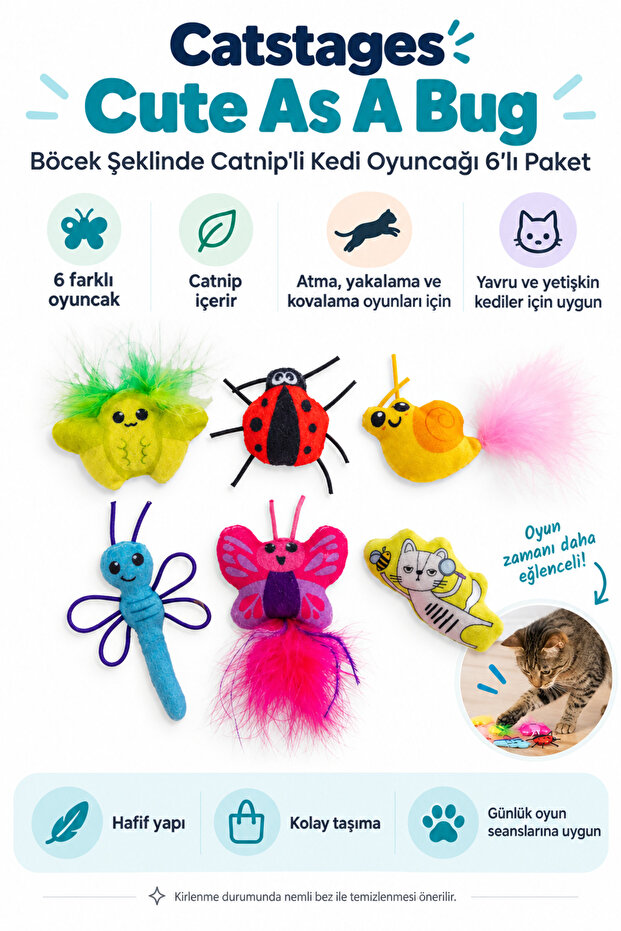 Catstages Cute as a Bug Insect-Shaped Catnip Cat Chew Toy 6-Pack
