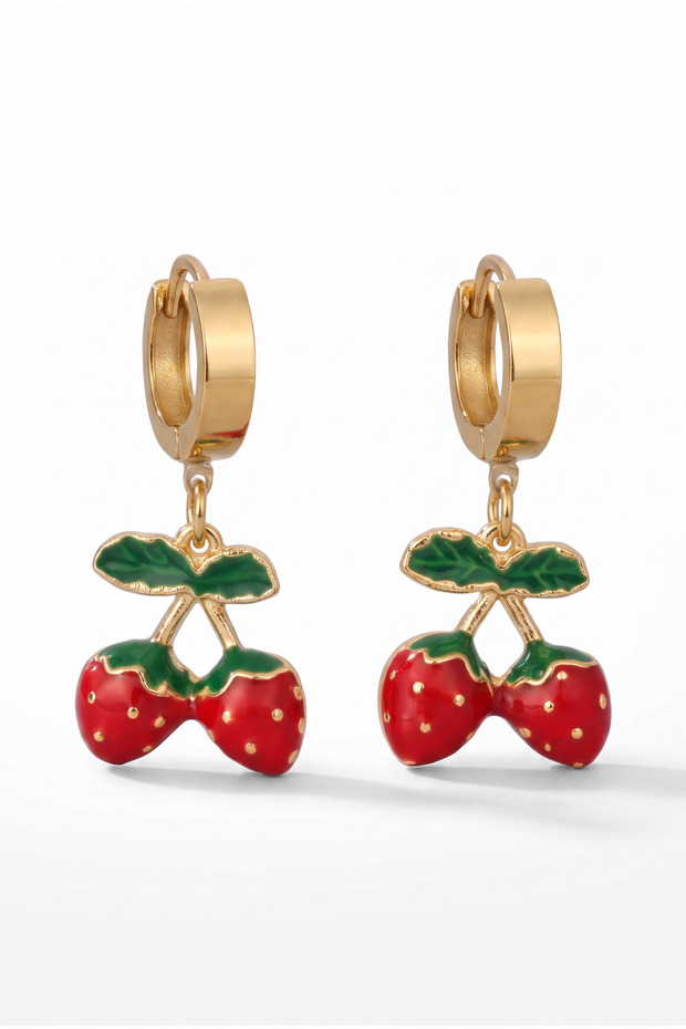 Lyra Women's Earrings Strawberry Figured Dangle Stylish Women's Steel Earrings