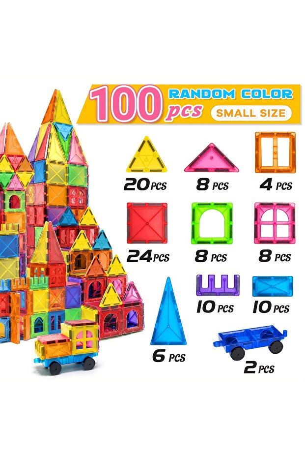 100PCS Magnetic building block toys, magnetic blocks, medium size stacked building and puzzle toys,