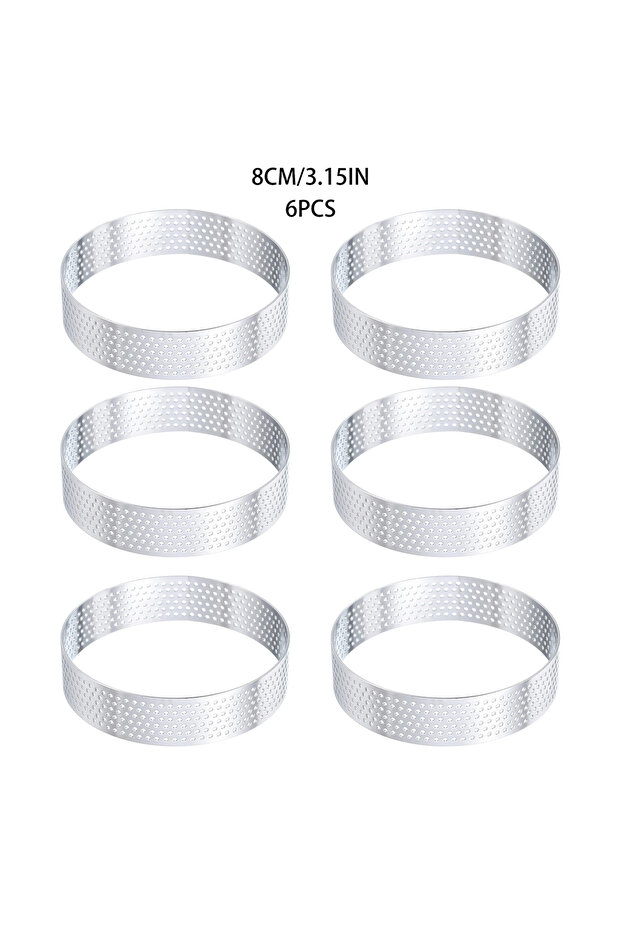 6Pcs-8CM Stainless Steel Perforated Pastry Ring Mold for French Tarte, Kitchen Tools Cooking Gadgets