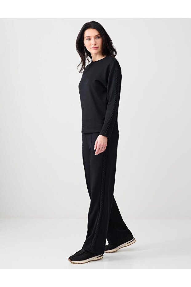 Black Regular Waist Regular Leg Long Knitted Jogger Pants