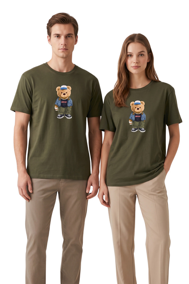 Unisex White Teddy Bear Printed 100% Cotton Oversize Crew Neck T-Shirt