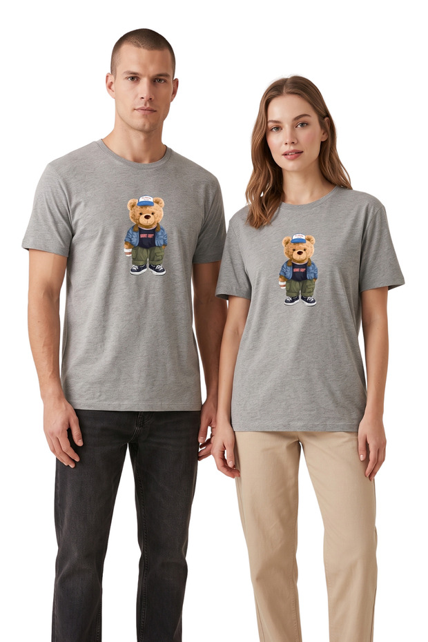 Unisex White Teddy Bear Printed 100% Cotton Oversize Crew Neck T-Shirt