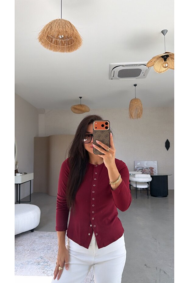 Burgundy Full Length Snap Modal Blouse