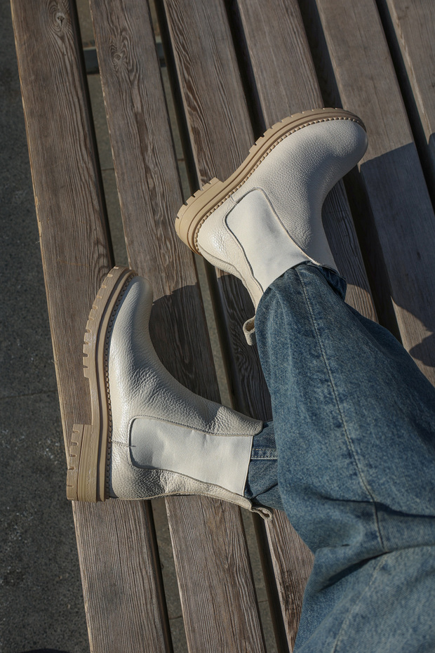 Genuine Leather Cream Women's Sports Boots 146Sza442