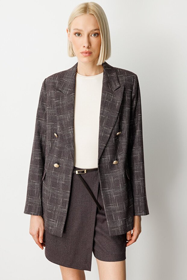 Plaid Jacket with Flap Pockets 5173-26K Claret Red