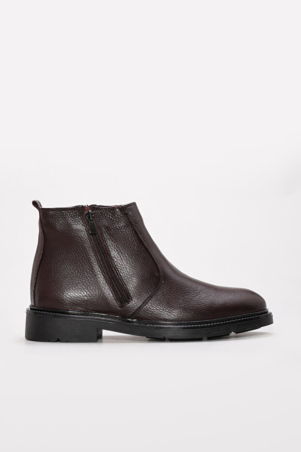 Genuine Leather and Fur Brown Men's Classic Boots 951Kma105K