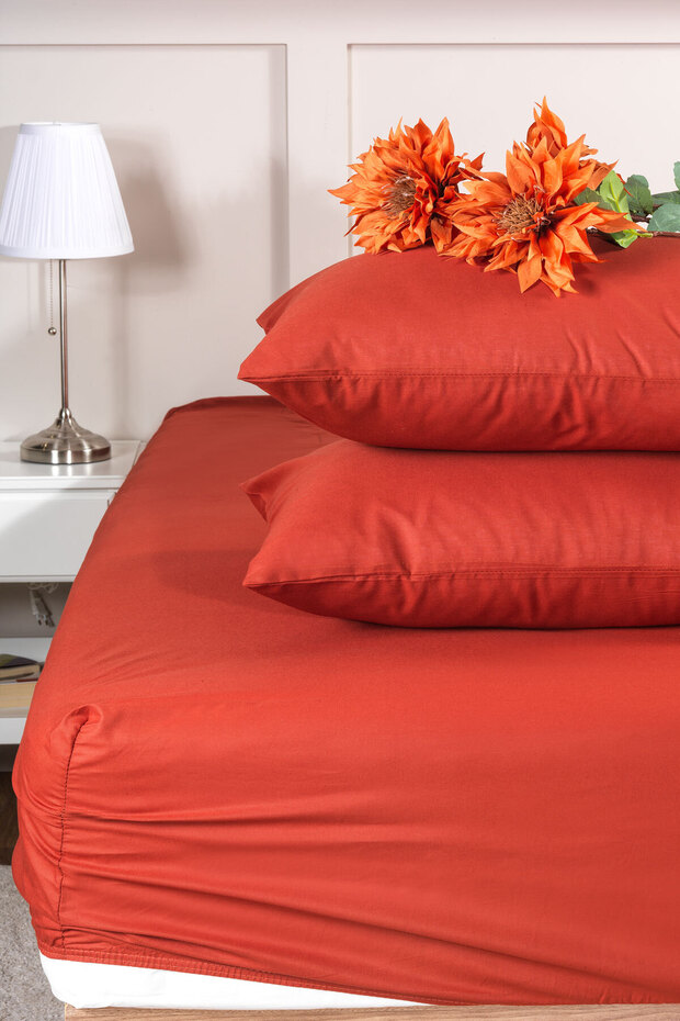 Fitted Sheet Set Double Size 100% Cotton Ranforce (160X200 cm) Cinnamon