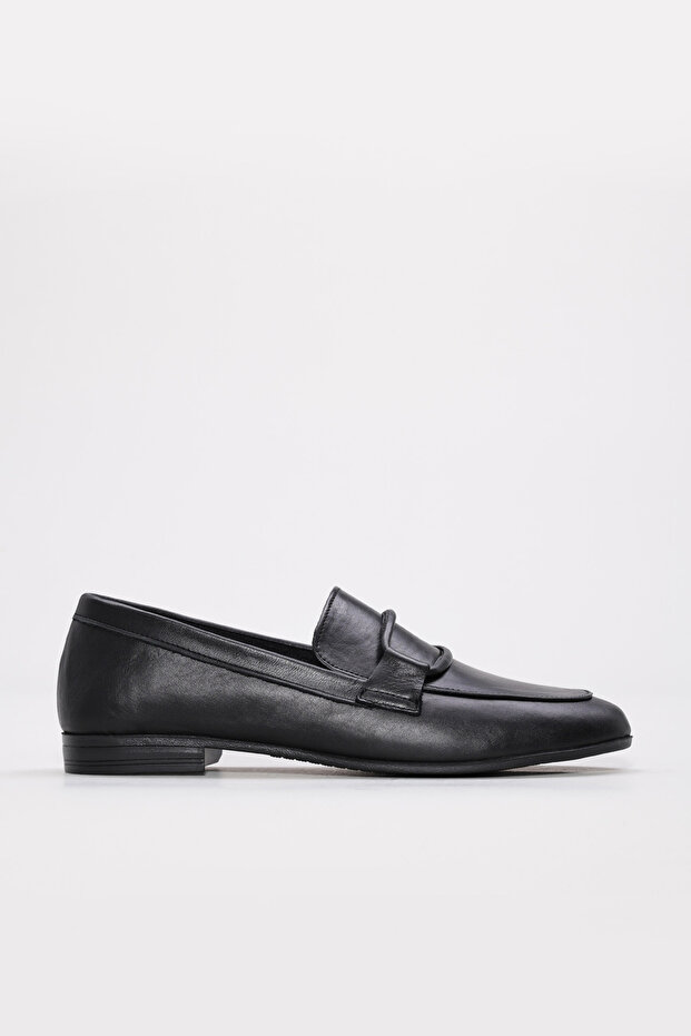 Genuine Leather Black Women's Ballerina Shoes 419Zae-16