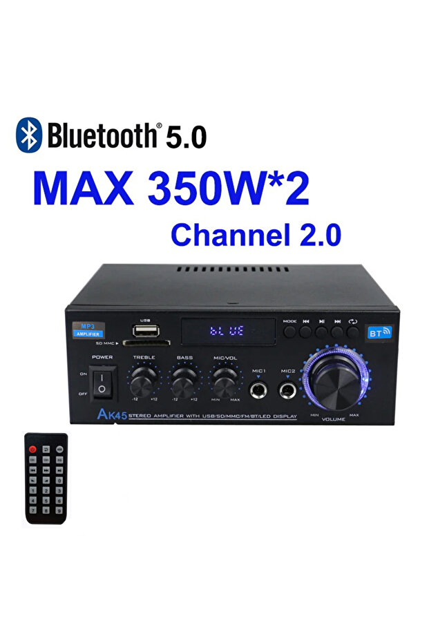 AK45 HiFi Digital Bluetooth Audio Amplifier MP3 Channel 2.0 Sound Power AMP stereo Home Automotive C