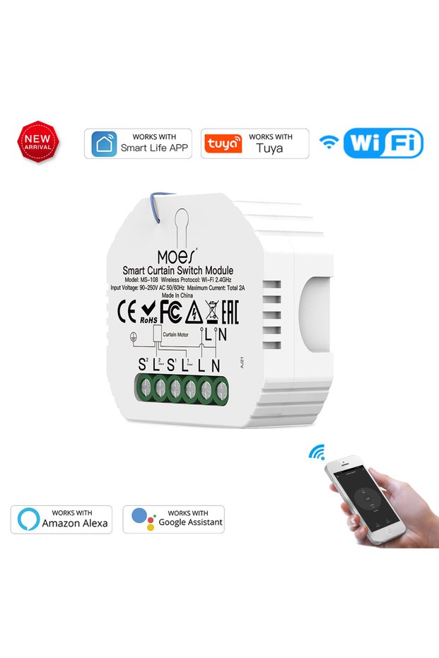 MOES 1 PC WiFi Mini Smart Curtain Switch Module Roller Blinds Shutter Motor Smart Life Tuya APP Remo