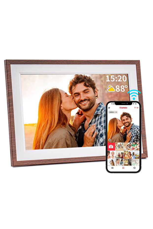 AU Plug Brown Frameo 10.1 Inch Digital Picture Frame,WiFi Electronic Frame,1280 * 800IPS HD Cloud Sm