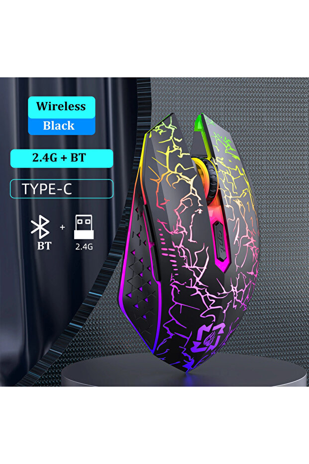2.4G BT Black Bluetooth 5.2 Wireless Mouse RGB Gaming Mouse Silent Mouse Rechargeable Mouse 800-1200