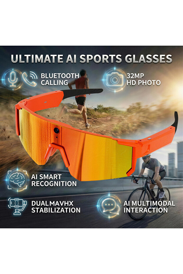 Orange Ice Red AI Voice Translate Smart Glasses 1200P Video Recording Camera Bluetooth WiFi Anti-Sha