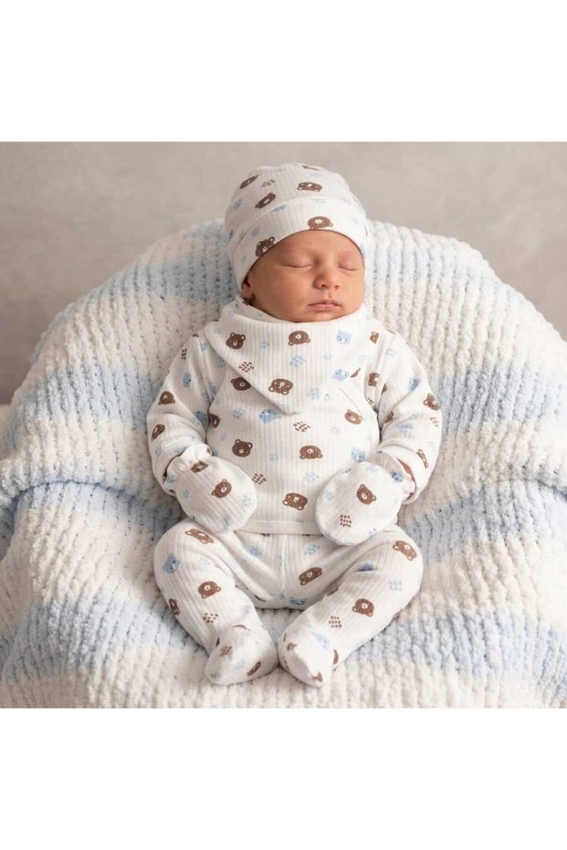 Newborn Baby Boy 100% Cotton 5 Piece Hospital Discharge Set