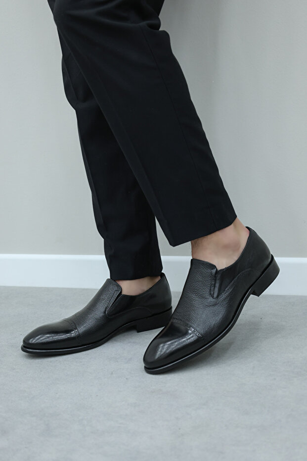 Genuine Leather Leather Black Buffalo Deer Men's Classic Shoes 237MA575