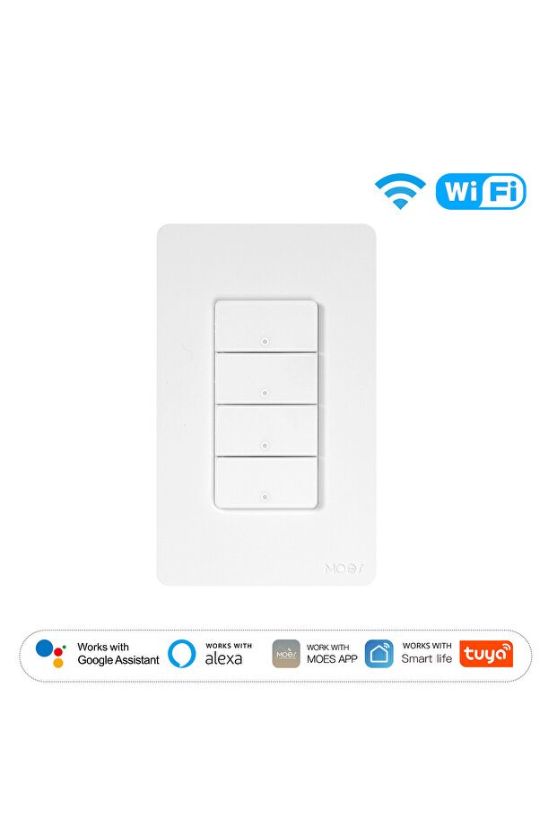 MOES 4 Gang MOES Tuya Wi-Fi Smart Button Wall Switch (US Single-Live/Neutral Wire),Work with Alexa a