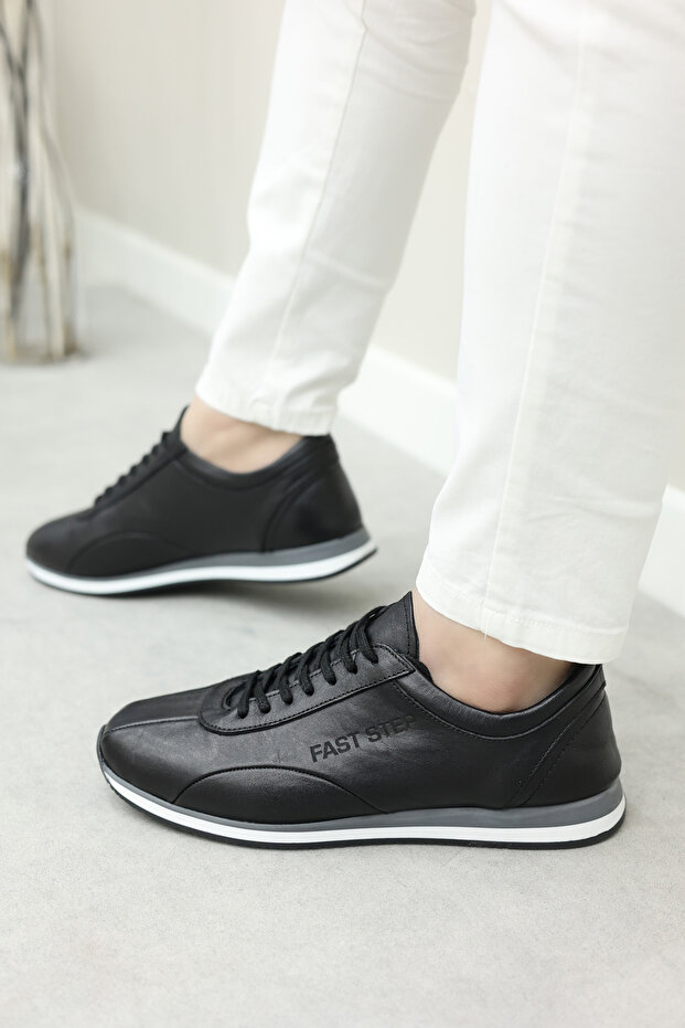 Genuine Leather Black Men's Sports Shoes 154Mabnt