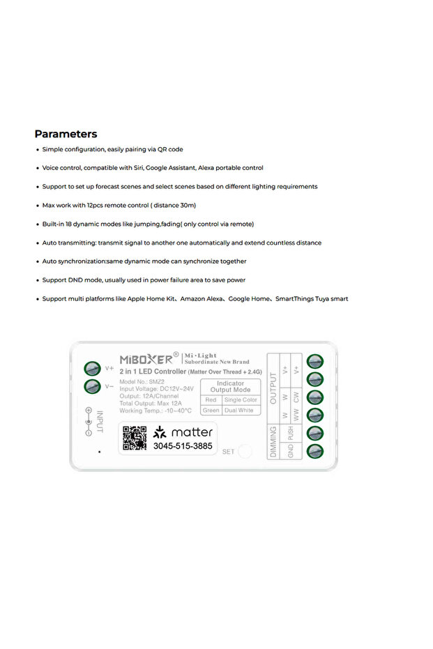 SMZ2 Miboxer MLZ5 DC12-48V 5in1 Controller Matter Over WiFi+2.4GHz Tuya APP WIFI Control Single/Doub