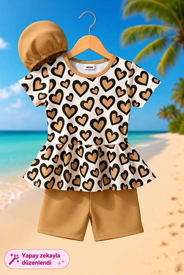 Three Piece Girl's Bonneted Swimsuit