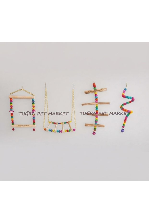 Tuğra Pet Market Budgie Wooden Swing Toy Set
