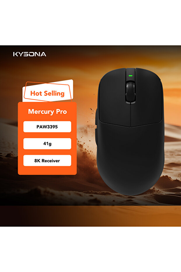 Mercury Pro Black KYSONA Mercury Pro Gaming Mouse PAW3395 Sensor 500mAh Battery Bluetooth Ergonomic