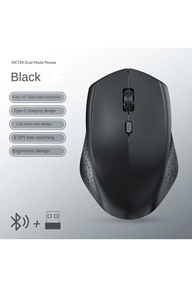 kebidumei 4Keys BT 2.4G BK 6 Button Ergonomic Mouse 2.4G Wireless Mouse Bluetooth Mouse 400mAh Recha