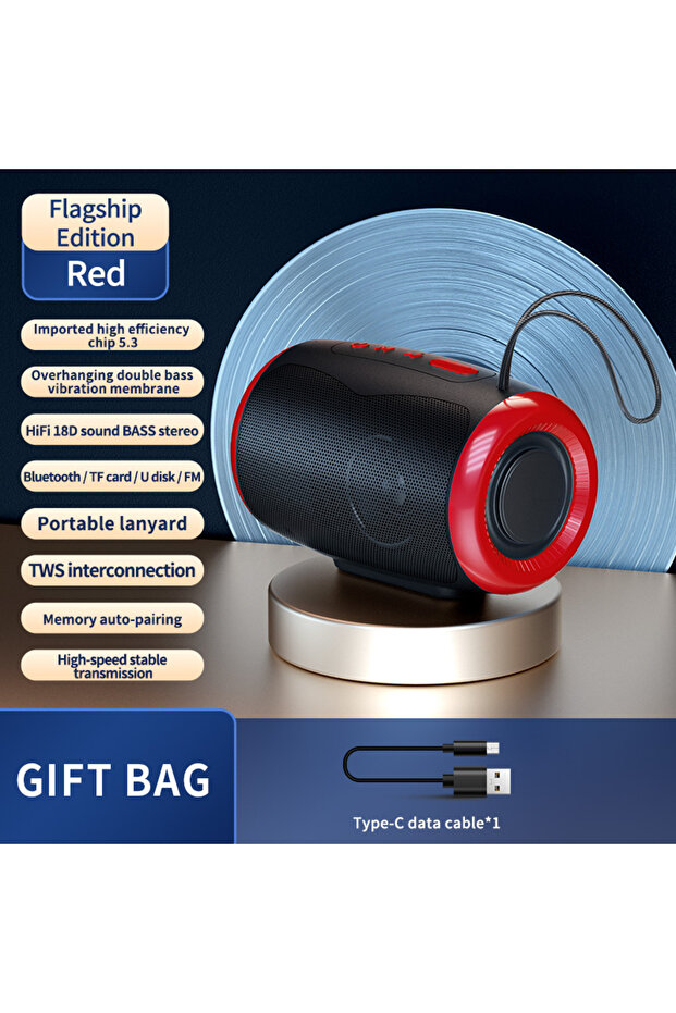 Red TSN-1 Portable Speaker Wireless Bluetooth Speakers with 5.3 Stereo FM/SD/USB Disk/Aux Modes Wate