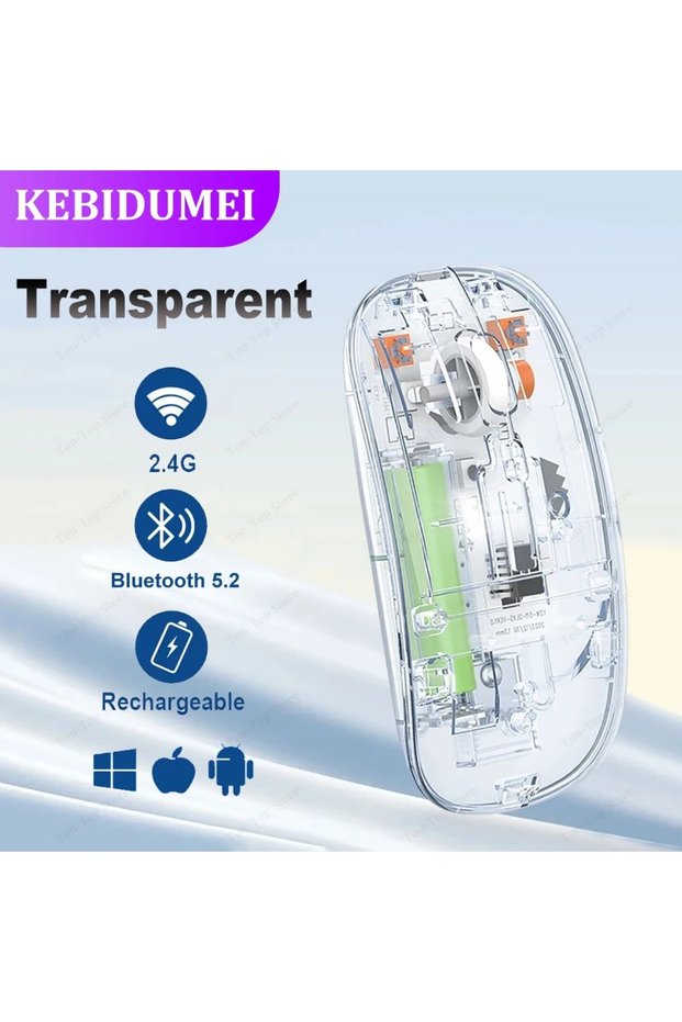 kebidumei BT5.2 2.4G Tri-Mode Mouse Dual Bluetooth 5.0 Mouse 2.4G Wireless Mouse Transparent Mouse 2