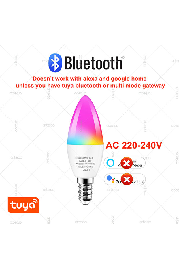 Bluetooth 220-240V Tuya E14 Candle Lamp Smart Life App Control Smart Bulb WiFi Or Bluetooth RGB+CW L