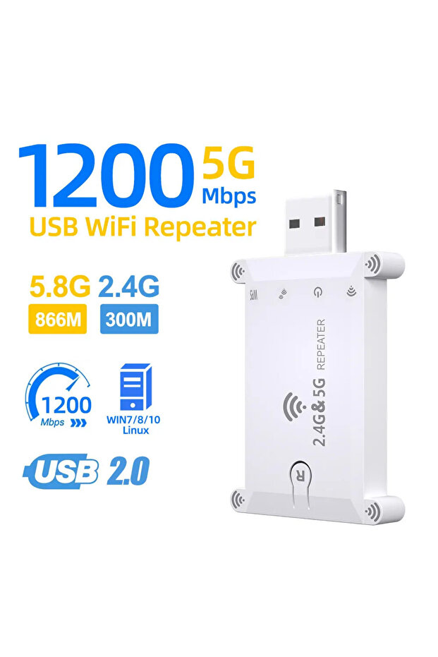 EU Plug WiFi FIY 2.4g/5g Usb Wifi Repeater Dual Band 1200M Wireless Signal Amplifier Wifi Extender B