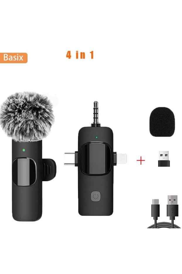 1 Drag 1 Basix Professional 4in1 Wireless Lavalier Microphone for iPhone Android 3.5mm for Live Reco