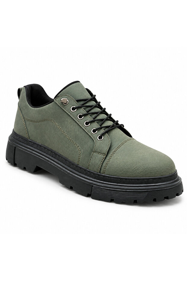 Ba0245 Khaki Men's Shoes - Practical, Smart, Rubber Laced, Height-Increasing, High-Sole, Comfortable Daily Sneaker