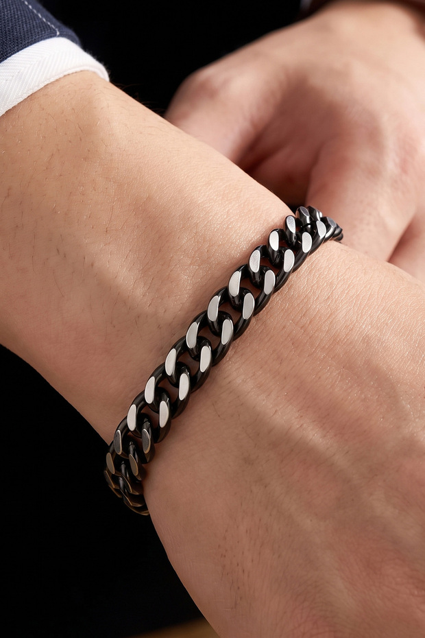 Premium Black White Double Color Top Shaved Men's Steel Bracelet Scb46