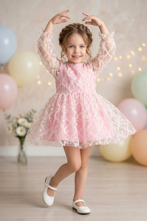 Baby Girl Dress Girls' Dress Birthday Party Wedding Tutu Tulle Long Sleeve Lined Dress