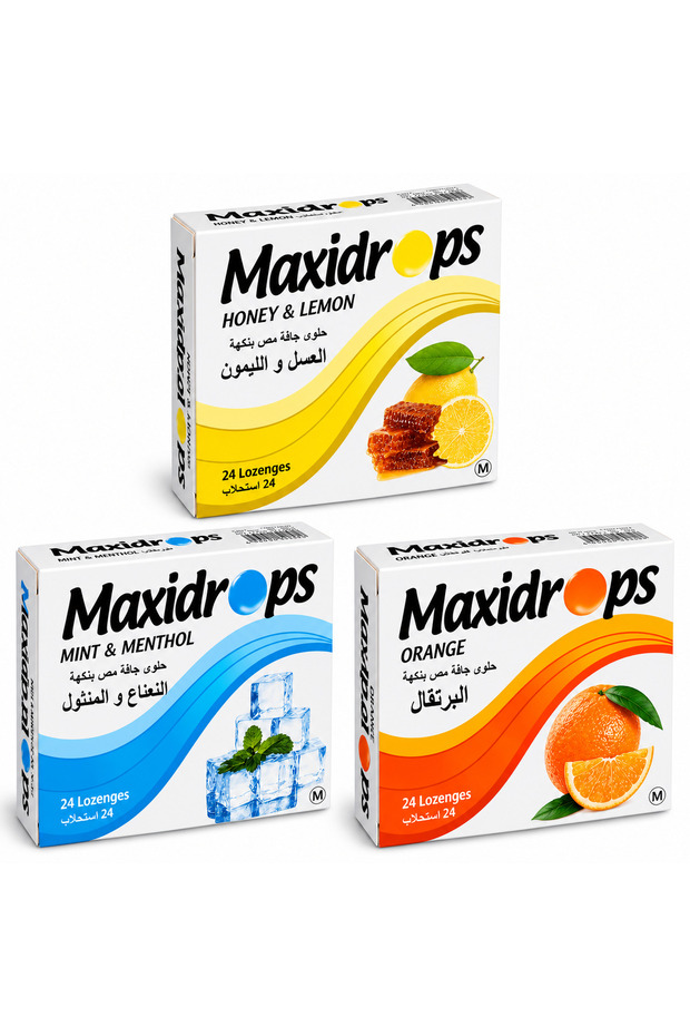 أقراص استحلاب بنكهات العسل والليمون والنعناع والمنثول والبرتقال - 3 عبوات × 24 قرص استحلاب