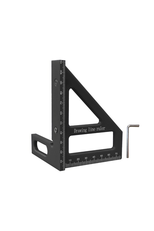 1pc Black 45°/90° Multi-Angle Plastic Style Ruler Woodworking Square & Protractor Precision Measurin