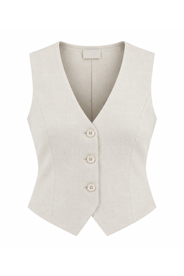 Beige Linen Vest - Mixed Design