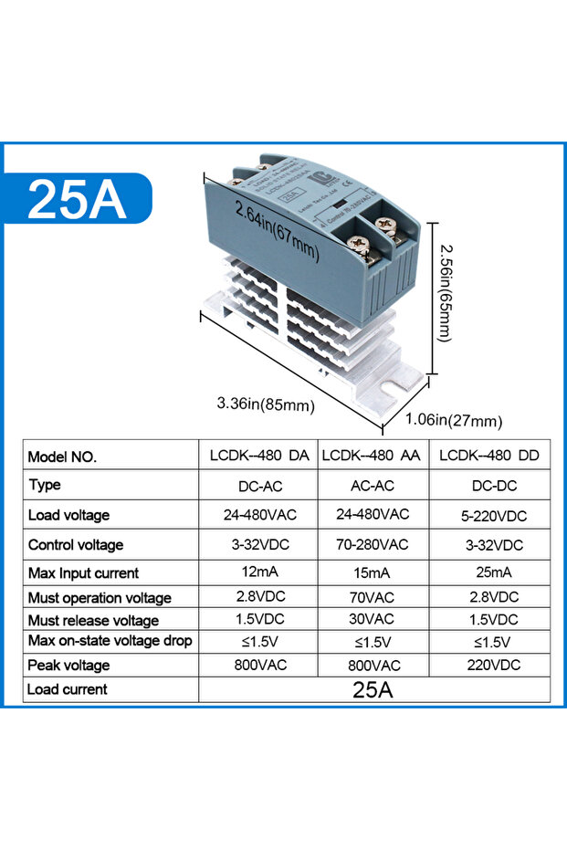 DC-DC 25A SSR Solid State Relay 10A 25A 40A 60A 80A 100A 120A DIN Rail Single Phase Relay With Heat