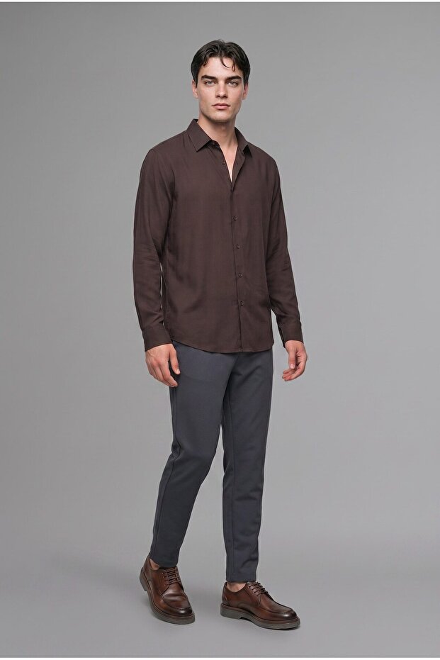 Regular Fit Polo Collar Modal Long Sleeve Shirt H5254Ax26Au