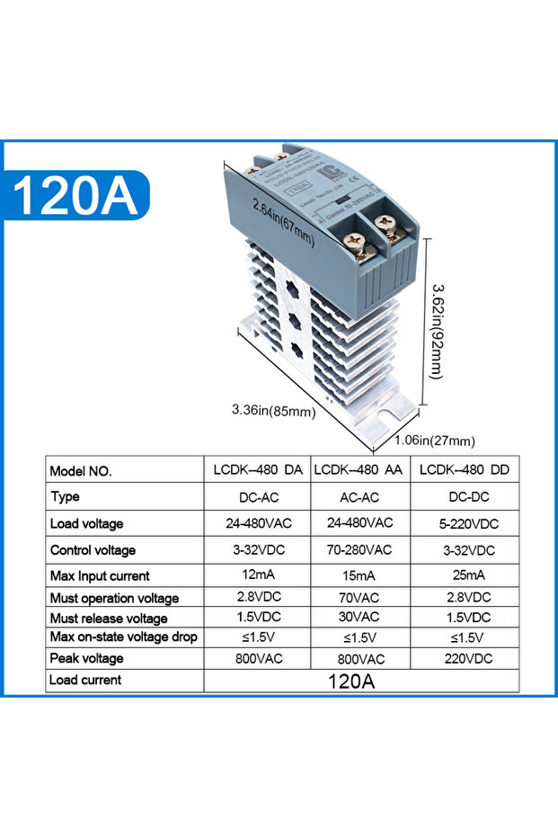 DC-DC 120A SSR Solid State Relay 10A 25A 40A 60A 80A 100A 120A DIN Rail Single Phase Relay With Heat
